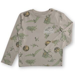 Jurassic Park Boys Medium Gray Dinosaur Print Logo Graphic Long Sleeve T-Shirt